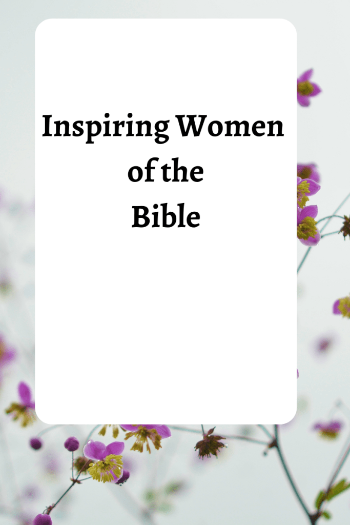 Text reads inspiring women of the Bible. There are pink flowers around the text.
