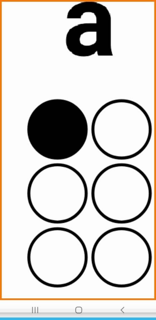 Image shows 2 columns with 6 dots 3 dots in each column. The first dot on the top left is black and the others are white.