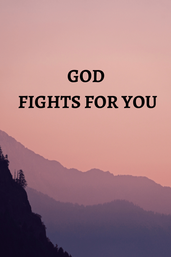 God fights for you
The image shows a scene featuring mountains.