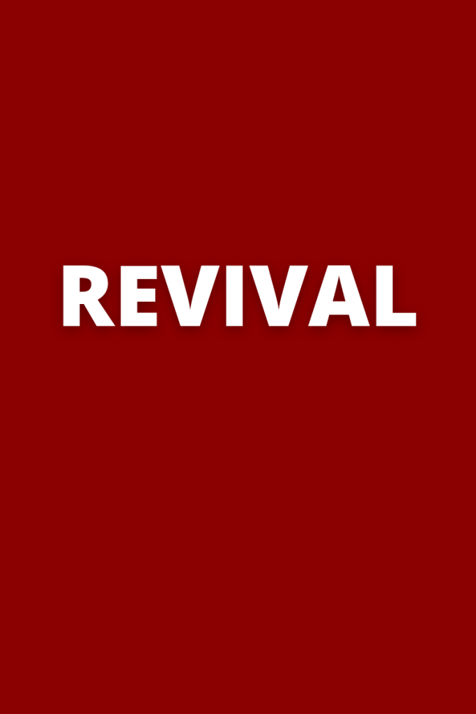 The word revival appears in white on a dark red background.