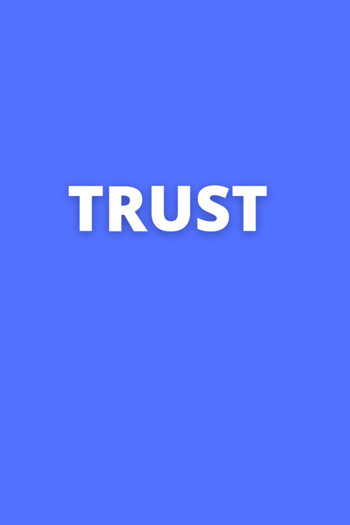 The word trust appears in white on a blue background